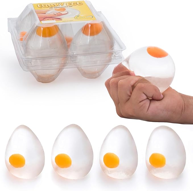 Funky Egg Squishy Ball – Transparent egg yolk fun squeeze, children's egg yolk ball, Easter basket filler, soft and fun stress relief toy, stocking stuffers, birthday party gifts – Pack of 4