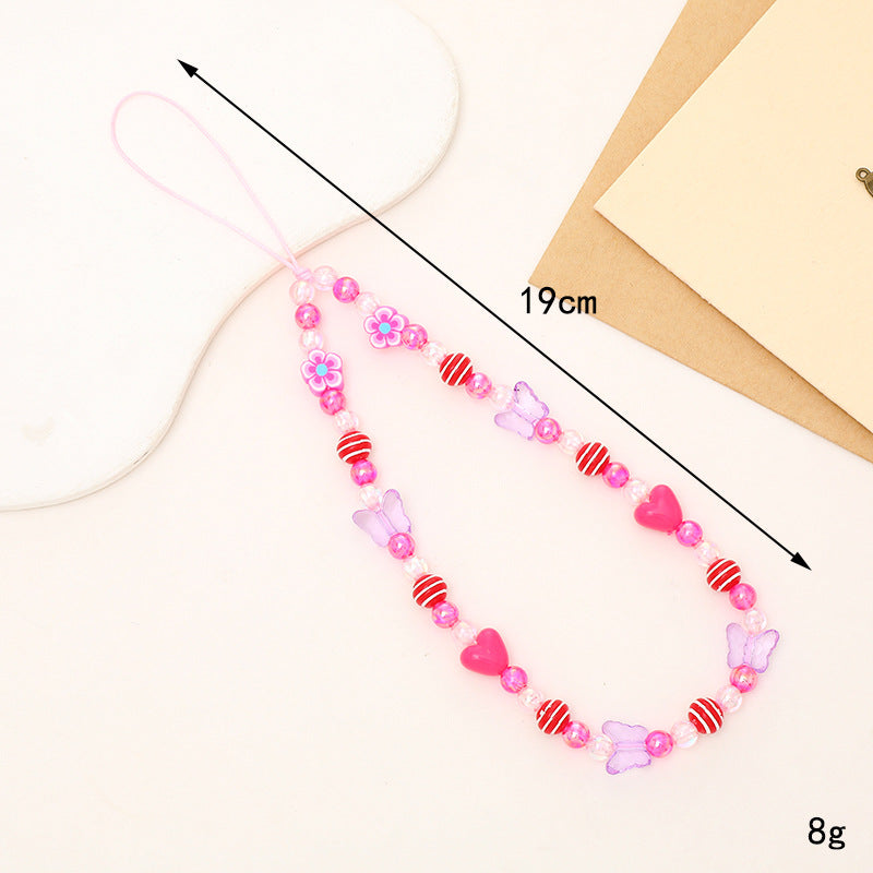 Phone Charms Strap Cute Aesthetic Love Phone Chain Girl Pearl Beaded Lanyard Jewelry